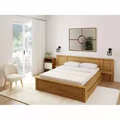 eoshop Masivna borova postelja KOMFORT 180x200 cm, voskan zaključek z letvičastim okvirjem