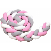 T-tomi pletena pletenica za djecji krevetic, 360 cm, bijela + siva + roza