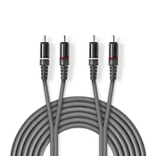Nedis Stereoljudkabel | 2x RCA Hane | 2x RCA Hane | ponikljana | 1,50 m | Okrogla | Mörkgra | Kartonski tulec
