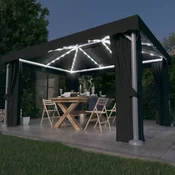 VIDAXL paviljon z zaveso in lučkami (4x3m), antraciten