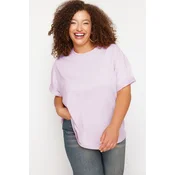 Trendyol Curve Purple Collar Ribbed Wide Pattern Basic 100% Cotton Knitted T-shirt