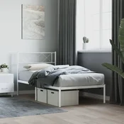 shumee vidaXL Kovinski posteljni okvir z vzglavjem bel 100x190 cm