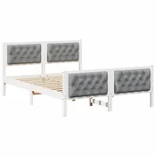 Krevetna konstrukcija s uzglavljem Svijetlo siva 140 x 190 cm Bijela