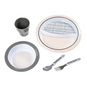 Jedilni set za otroke Beaba Pink Grid Gift Meal set v darilni embalaži rožnati od 4 mes