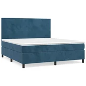 Vidaxl Box spring postelja z vzmetnico temno modra 180x200 cm žamet