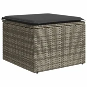 Vidaxl Vrtni stolček z blazino siv 55x55x37 cm poli ratan