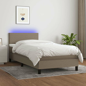Greatstore Box spring postelja z vzmetnico LED taupe 90x200 cm blago