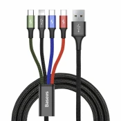 shumee Kabel USB kabel 4v1 Iphone Lightning 2 x USB-C microUSB v najlonski pletenici 3.5A 1.2m črn