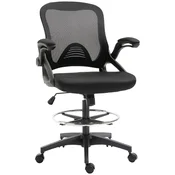 VINSETTO Pisarniški stol prezračevalen nastavljiv po višini z zložljivimi nasloni za roke, pisarniški stol z nastavljivim podstavkom za noge, 64x60x106-126 cm, črna