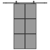 Vidaxl Drsna vrata z opremo črna 102,5x205 cm kaljeno steklo