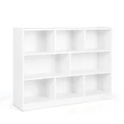 Northix Knjižna omara z 8 predelki, 3-nadstropni stoječi regal za dnevno sobo, 122 x 32 x 93 cm, bela