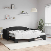 Greatstore Izvlečna dnevna postelja z vzmetnicami črna 90x190 cm blago