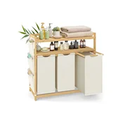 Songmics Košara za perilo 2 predelka 94x33x98 cm bela