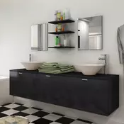 VIDAXL 8-delni komplet kopalniškega pohištva z umivalnikom, črni