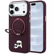 Premium ovitek Karl Lagerfeld Leather Ring Stand 360 C Pin za iPhone 17 Pro/18 Pro - burgundy