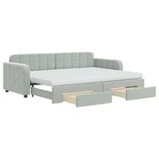 Greatstore Izvlečna dnevna postelja s predali svetlo siva 80x200 cm žamet
