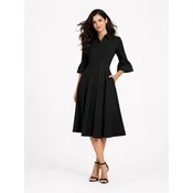 BIBI SAKALIEVA Obleka Black Open-Back Midi Dress with Bell Sleeves črna