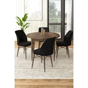 Hanah Home Set Trpezarijski sto i 4 stolice, Crno-braon