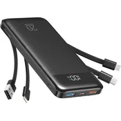 Charmast Powerbank Charmast W1148 5 V 3 A 10 000 mAh z vgrajenimi kabli USB-A/USB-C/Lightning/Micro USB, črn