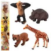 slomart Mini figurice divjih živali, šimpanz, žirafa, 6-9 cm, 4 kosi