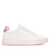 Karl Lagerfeld za dekleta. Z30377 Bele usnjene športne copate (30), Bela, Ravna stran, Čipke, Priložnostno, otroška moda