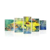 5-delna slika rumeni cvet z vintage pridihom - 100x50