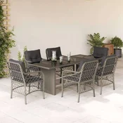 Greatstore Vrtna jedilna garnitura 7-delna z blazinami sv. siv poli ratan