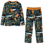 vidaXL Djecja pidžama s dugim rukavima tamnozelena 128
