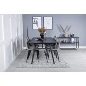 Venture Design Jedilna miza in stol komplet, elegantna raztegljiva miza in stol Polar, 75x195x95 cm, črna siva