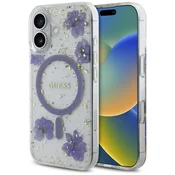 slomart Etui Guess Resin Flowers Glitter MagSafe za iPhone 16 - vijolično