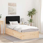 Vidaxl Posteljni okvir z oblazinjenim vzglavjem Črna 75 x 190 cm