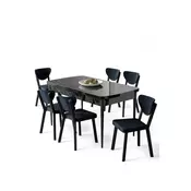 HANAH HOME Rasklopivi trpezarijski sto i stolice (7 delova) Exve Black Marble Anthracite