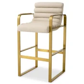 Casa Padrino luxury velvet bar chair with armrests sand/brass 53.5 x 57.5 x H. 107 cm - Upholstered stainless steel bar stool - Bar furniture - Luxury furniture - Luxury quality