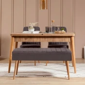 Hanah Home Set Trpezarijski sto, 2 trpezarijske stolice i klupa Vina 0701 3, Antracit