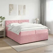 VIDAXL boxspring postelja z vzmetnico, žamet, roza, 200×200 cm