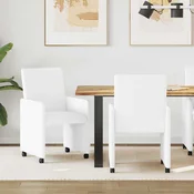 vidaXL Jedilni stoli s kolesi 2 pcs Bela 57 x 66 x 94 cm Umetna koža