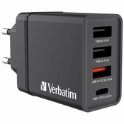 Omrežni USB-polnilnik Verbatim CHR-30EU1, 30 W, 4 priključki - črn (EU)