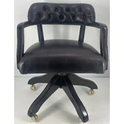 Casa Padrino luxury leather office chair black/black 58 x 65 x H. 80-87 cm - Height adjustable desk chair - Genuine leather swivel chair - Luxury furniture - Office furniture - Leather furniture