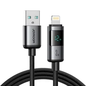 Joyroom Kabel z zaslonom USB-A – iPhone Lightning 3A 1,2 m – črn
