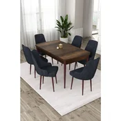 Hanah Home trpezarijski set Eta, sto na razvlacenje i 6 stolica, ploca u dekoru drveta Baroque, antracit tkanina Babyface