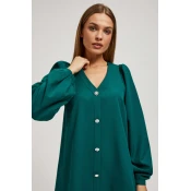 Marisse Emerald Dress With Puffed Sleeves And Decorative Buttons