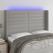 Vidaxl vidaXL Vzglavje postelje z LED svetlo sivo 147x16x118/128 cm blago