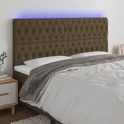 shumee vidaXL LED posteljno vzglavje temno rjavo 180x7x118/128 cm blago