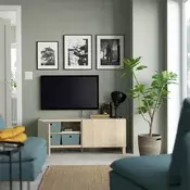 BESTA TV stalaža s vratima, belo b. im. hrastovine/Lappviken/Stubbarp belo b. im. hrastovine, 120x42x48 cm