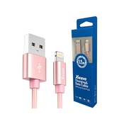 Xwave USB za iPhone 1.2m 3A Al /rose gold mesh Kabl ,lightning uminium,upleteni,rose