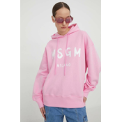 Bombažen pulover MSGM ženska, roza barva, s kapuco