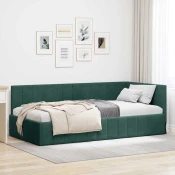 vidaXL Kotna postelja z vzglavjem Temno zelena 90 x 200 cm Žamet