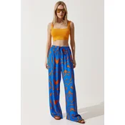 Happiness Istanbul Womens Vibrant Blue Orange Patterned Flowing Viscose Palazzo Trousers