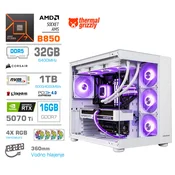 MEGA Računalnik MEGA MT S5 R7-9700X/RTX5070Ti/32GB-DDR5/1TB/-/750W/Brez OS/bela RGB + Estetski napajalni kabli [Vijolična/Bela], (5000505083)