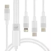 LINQ LinQ, Kabel USB-C z Lightning + 2 USB-C 60W Fast Charge 1,2 m dolg, Bela, (5000220205)